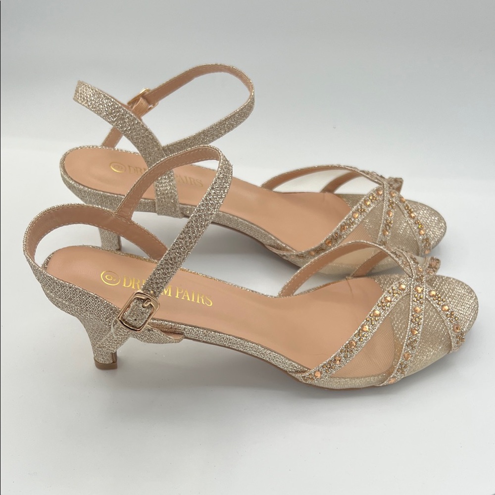 Dream Pairs Gold Glittery Rhinestone Strappy Heels – Size 9 Party Wedding Dance